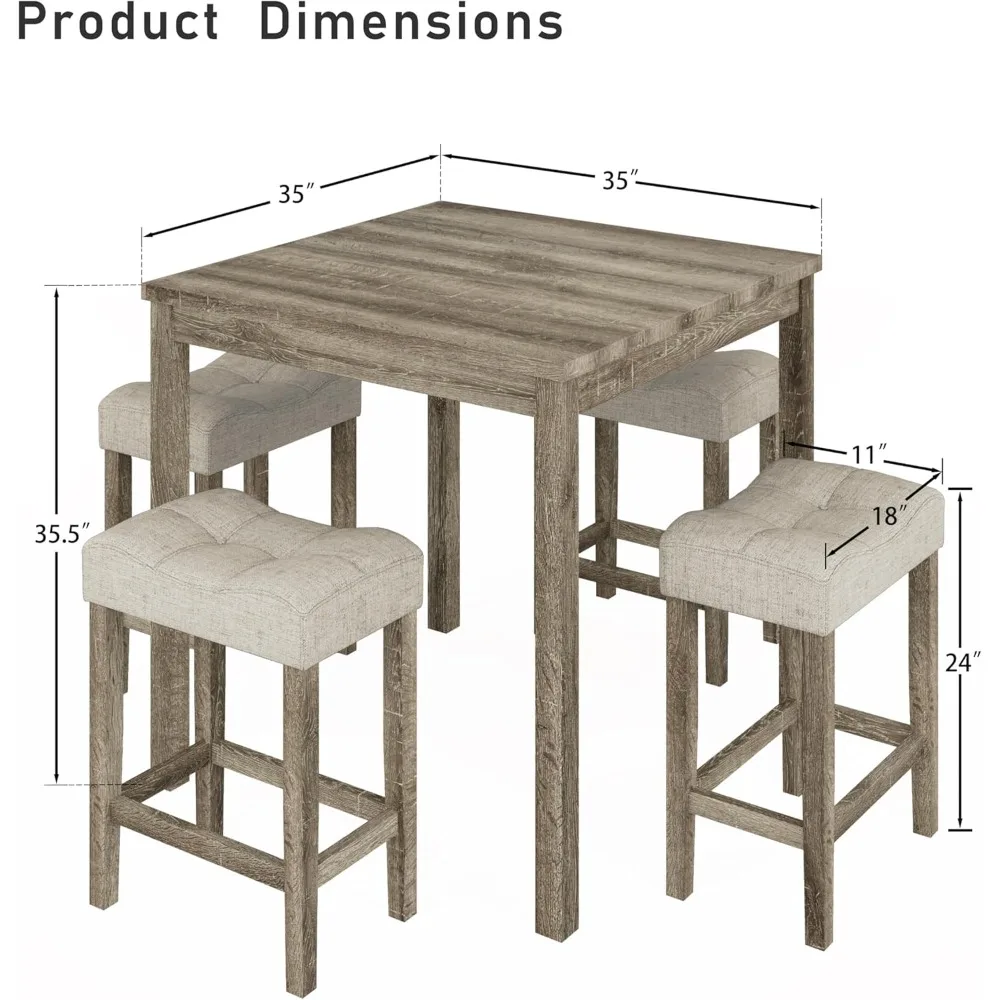 Conjunto de mesa de jantar de balcão de 5 peças, conjunto de móveis de mesa de jantar retangular moderna interna para cozinha, mesa de jantar de 35 polegadas