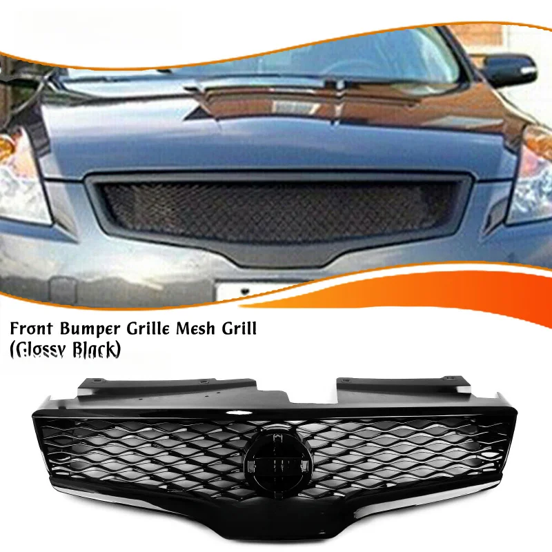 Gloss Black ABS Front Center Mesh Grille  Direct Replacement OE Style Front Bumper Cooling Gril