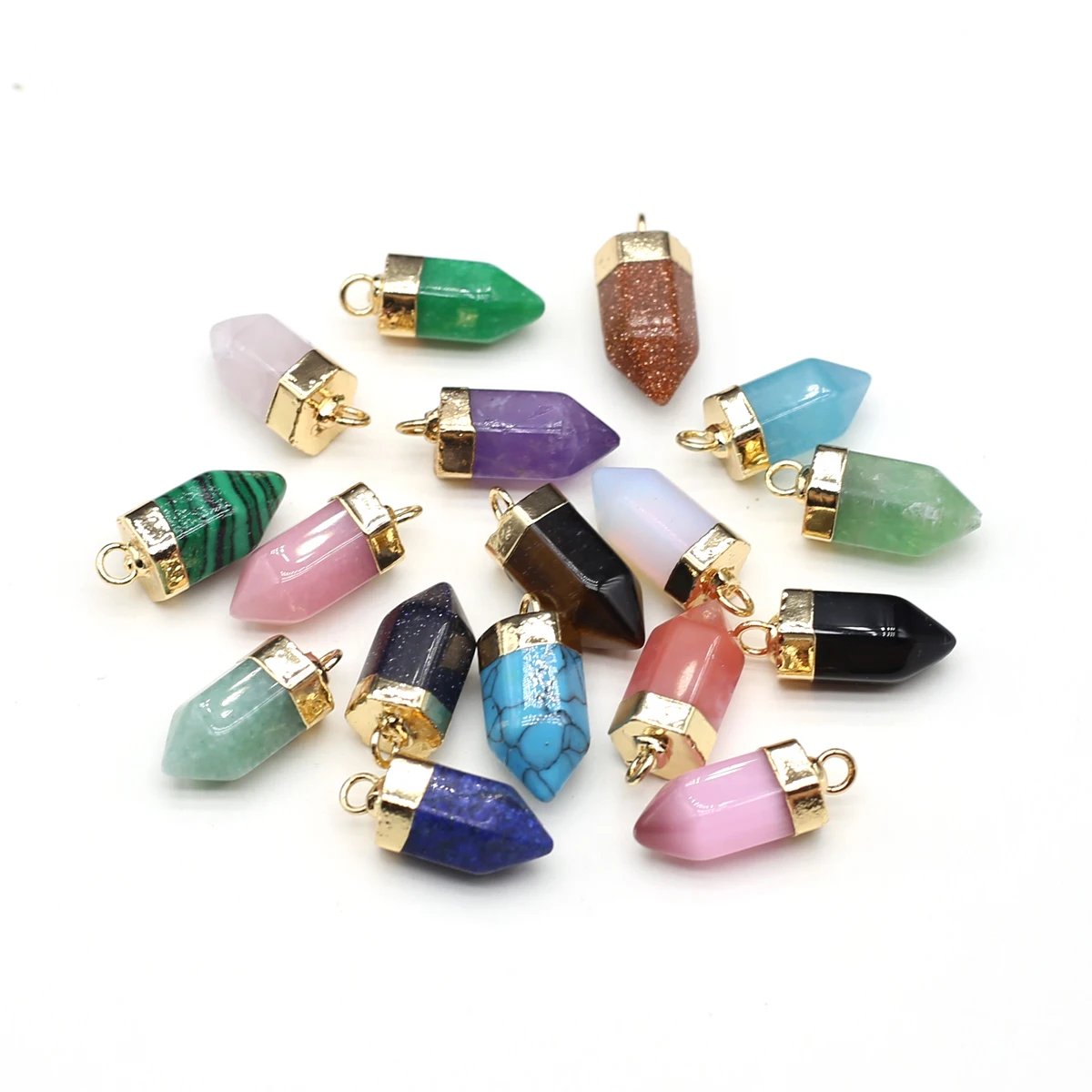 2Pcs Lot Small Natural Stone Pendant Bullet Shape Rose Quartz Agate Opal Amethyst lapis lazuli for Jewelry Making DIY 8x21mm