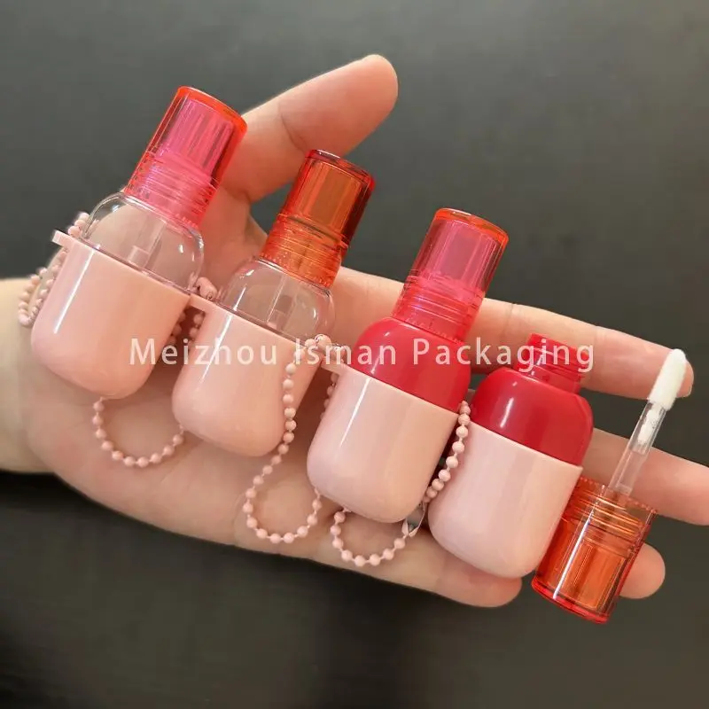 

50Pcs 3ml empty kids key chain lip gloss container handy design liptint bottle kettle shaped cute lipgloss tubes with chains