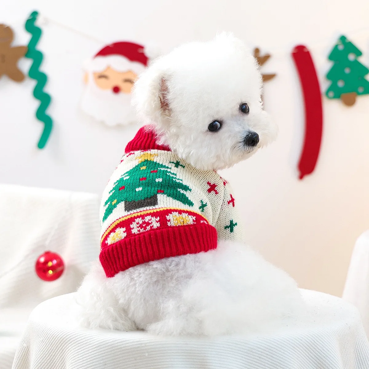 Christmas Tree Pet Winter Clothes for Teddy Bear Best Wishes Festival Cat Sweater Stars Cap Wool French Bulldog Puppy Overalls