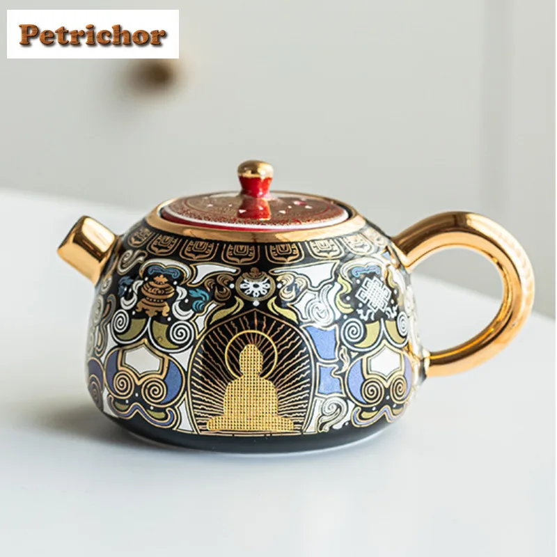 150ml Thangka Gold And Silver Cinnabar Xishi Teapot Aesthetic Tea Infuser Pot Tea Making Kettle With Strainer Teaset Craft Set