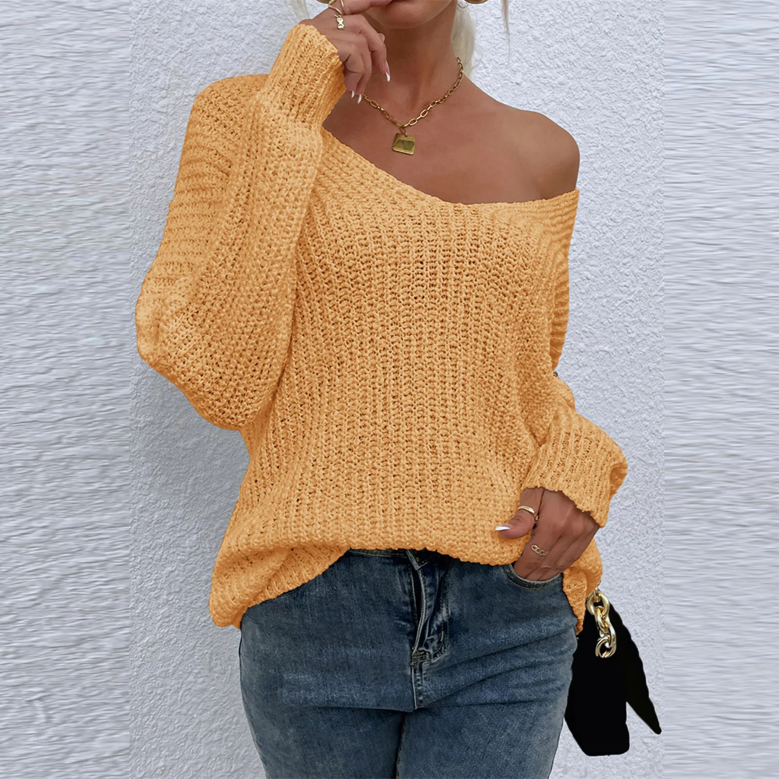 Womens Solid Color Sweaters Y2k Aesthetic Off The Shoulder Knit Tops Loose Hollow Knitted Jumpers Leisure Elegant Pullovers Top