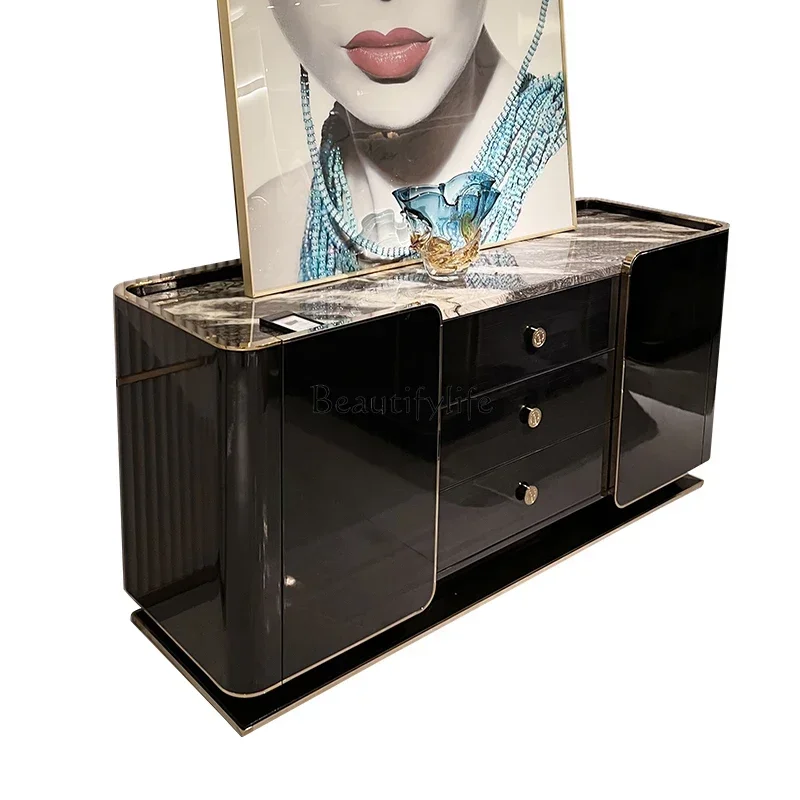 

yj21 Italian light luxury solid wood dining side cabinet living room luxury display entrance cabinet