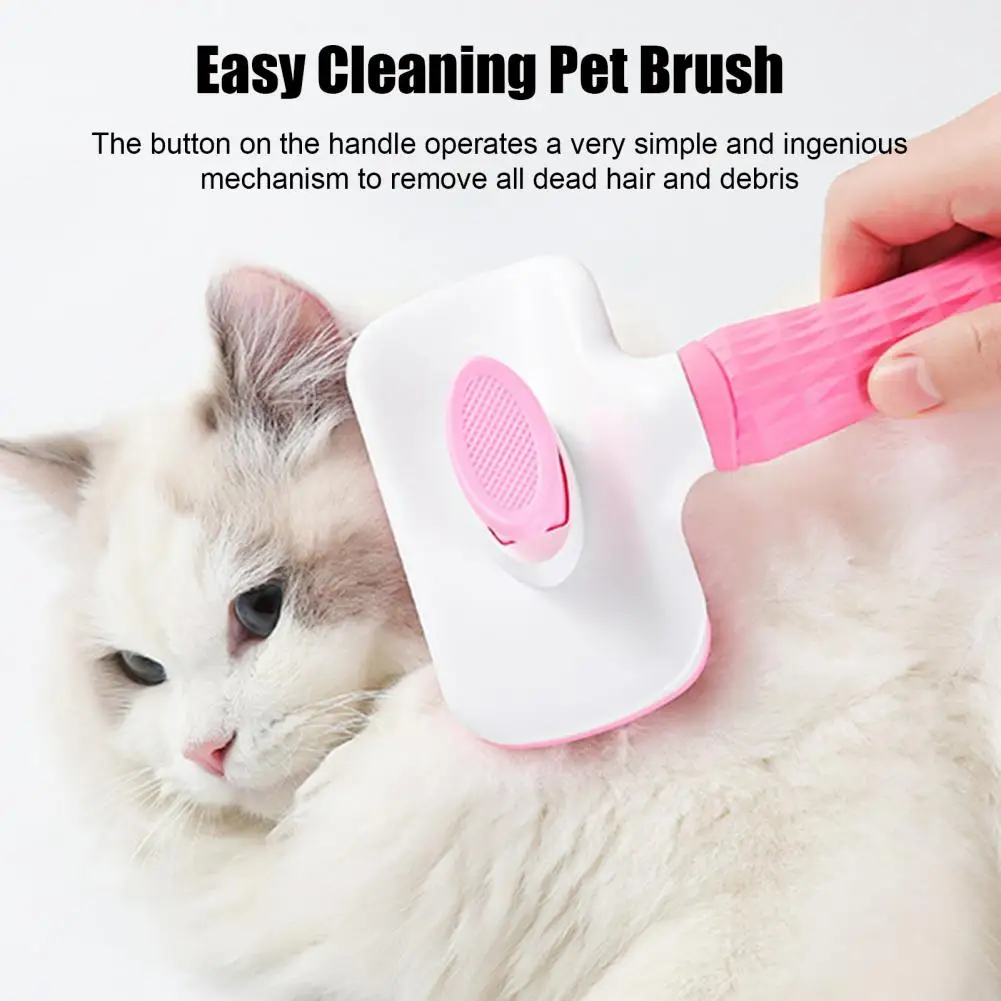 Pet Square Brush Professional Self-cleaning Slicker Brush for Cats Dogs Easy Hair Removal Tool with Rubber Pin Pet for Long