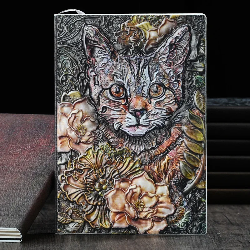 A5 Cat Star Hardcover Retro Notepad Student Learning Record Imitation Leather Notebook Business Office Stationery