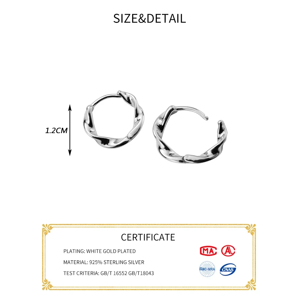 SOFTPIG Real 925 Sterling Silver Minimalist Twist Round Hoop Earrings For Fashion Women Party Fine Jewelry Punk Accessories