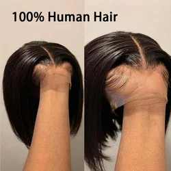 Perucas de cabelo humano frontal de renda reta para mulheres, peruca curta barata, 13x4 frontal, fechamento de renda 4X4 HD, sem cola, usar para ir