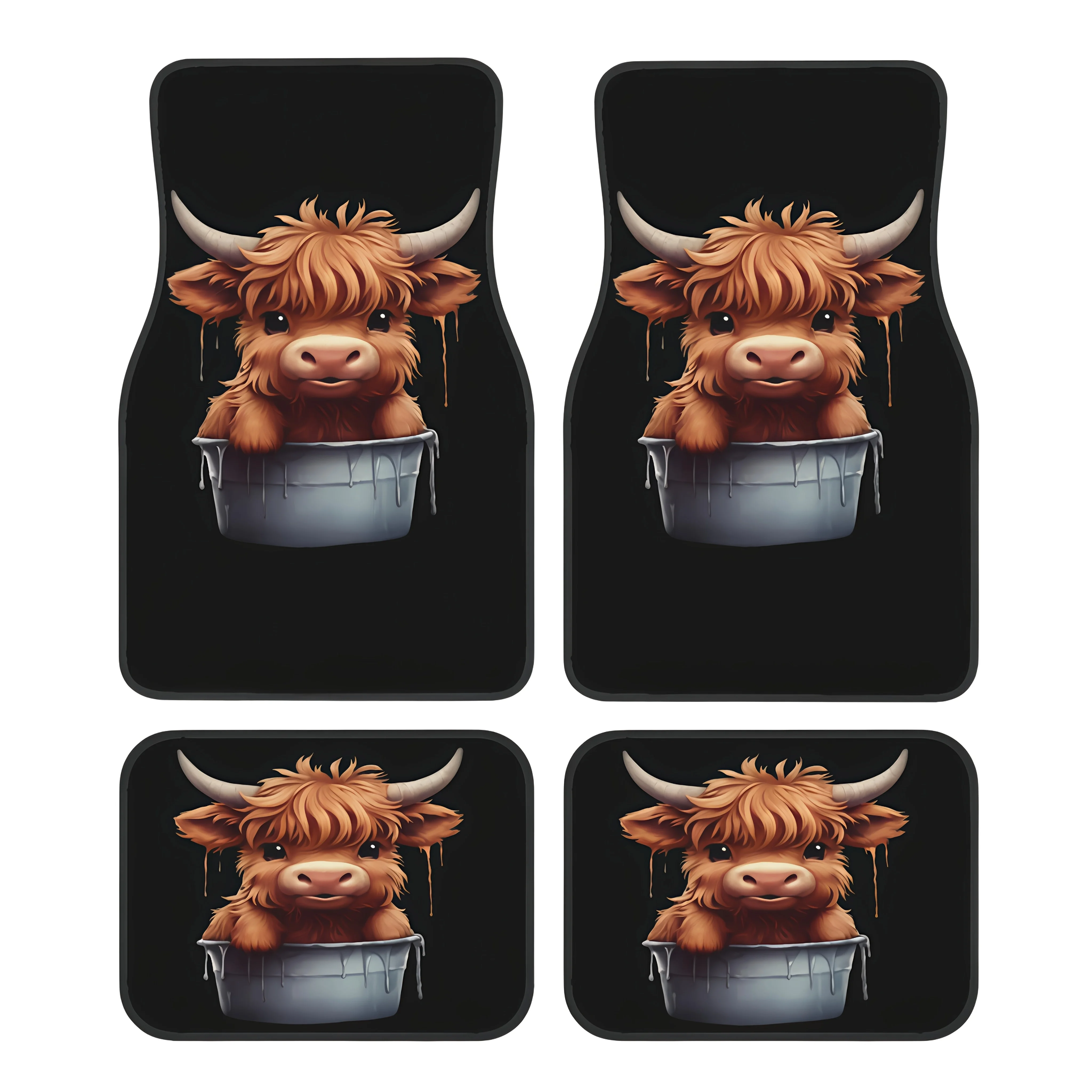 

Set Of 4 Highland Cow Printed Car Mats, Suitable For Cars, Suvs, And Trucks - Made Of Polyester Fabric, Universal Front And Rear