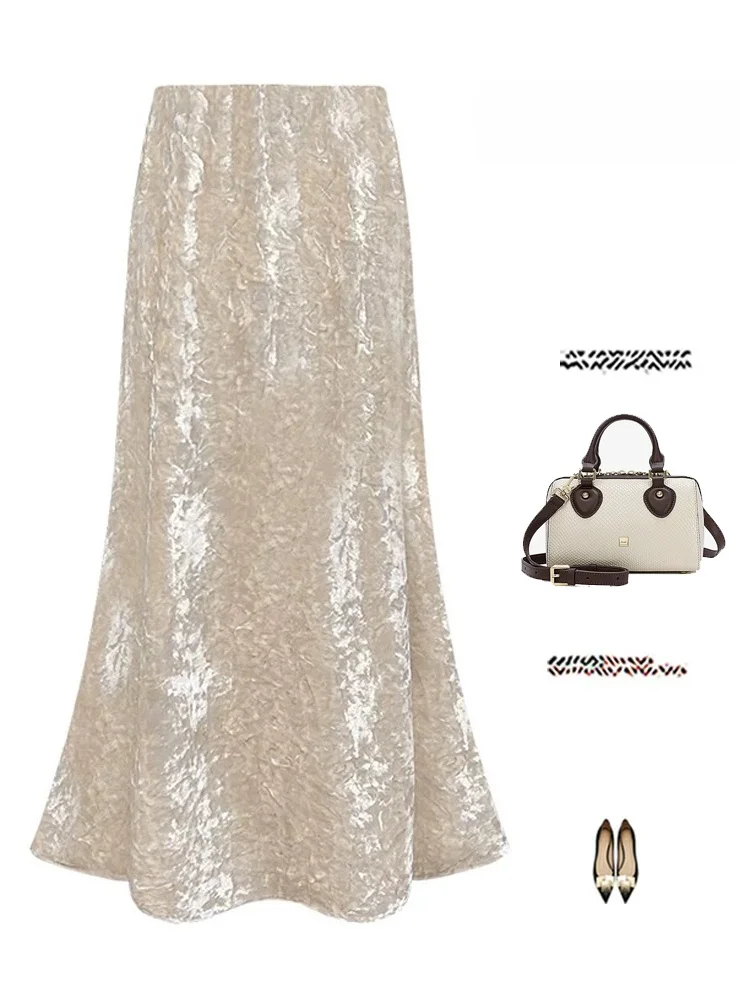 

Бархатная юбка с высокой талией и хвостом Fi, женская длинная юбка, осень-зима, новая мягкая ветровая юбка высокого качества для тела Dr