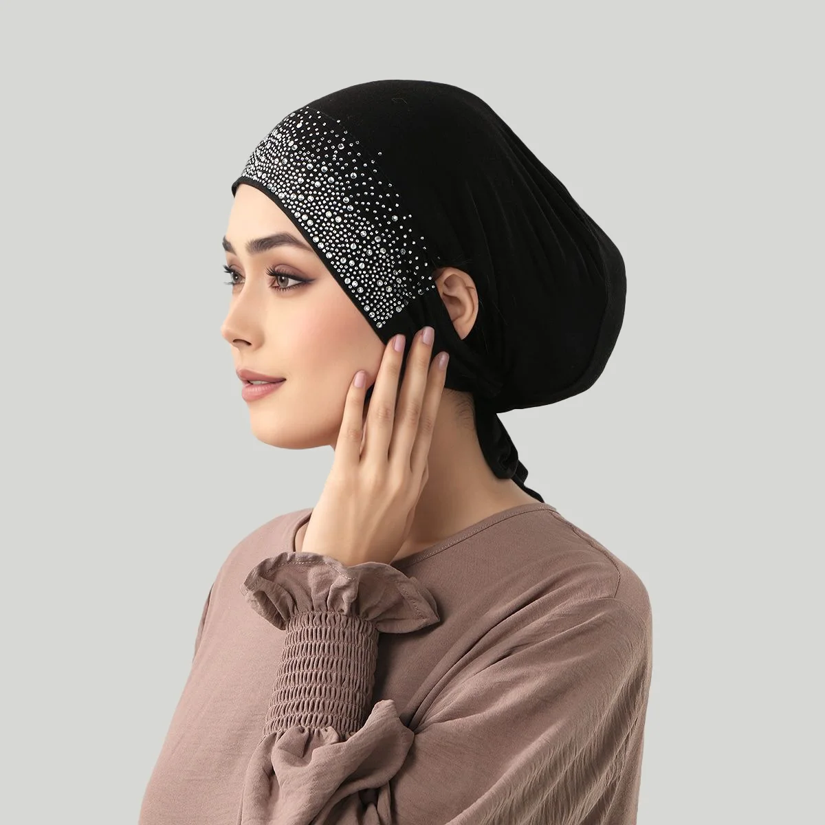 مشروط جيرسي underscarf الحجاب قبعة داخلية المرأة مسلم الماس قبعة ضمادة بسط عادي لينة وشاح الرأس التفاف عمامة مع ثقب #6