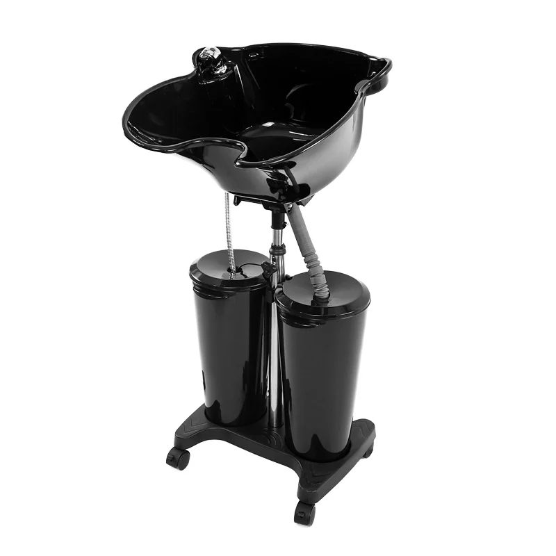 

Traditional Black Hair Wash Basin Plastic Large Shampoo Bowl Chair Foldable Footrest Portable Shampoo Sink Basin