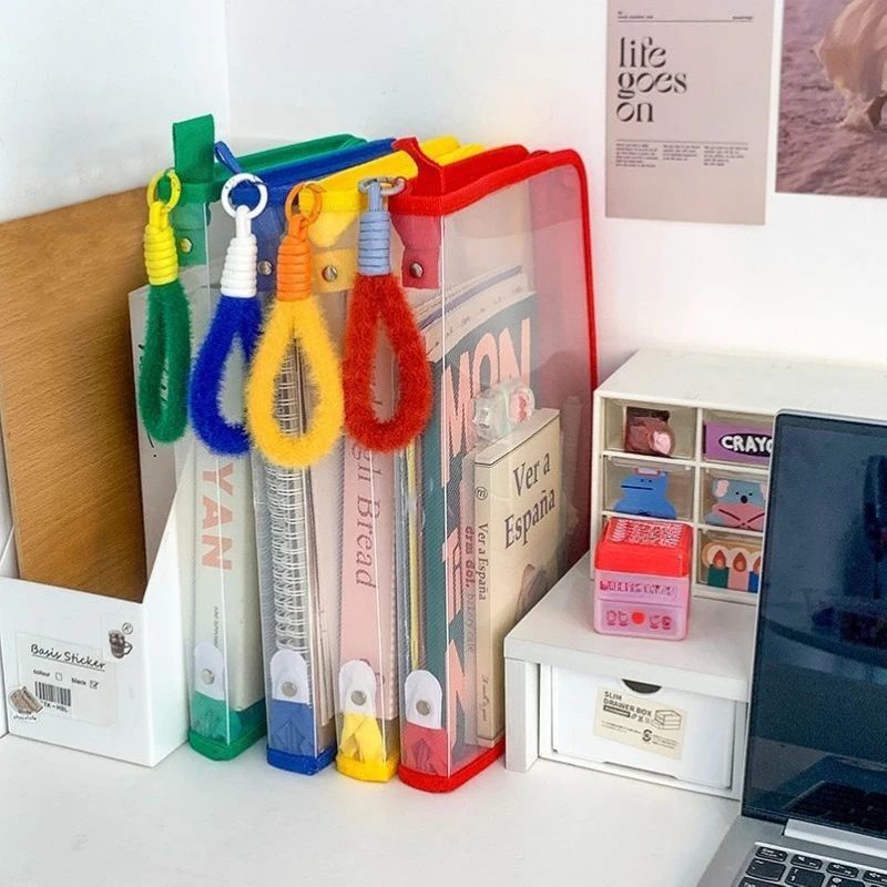 Bolsa para documentos, bolsa gruesa y ensanchada, bolsa de almacenamiento transparente de gran capacidad, bolsa con cremallera, bonita bolsa para lápices