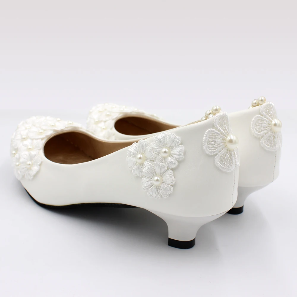 White low heel wedding shoes handmade decals decorated lace shoes new large size bridal shoes bridesmaid shoes BH97