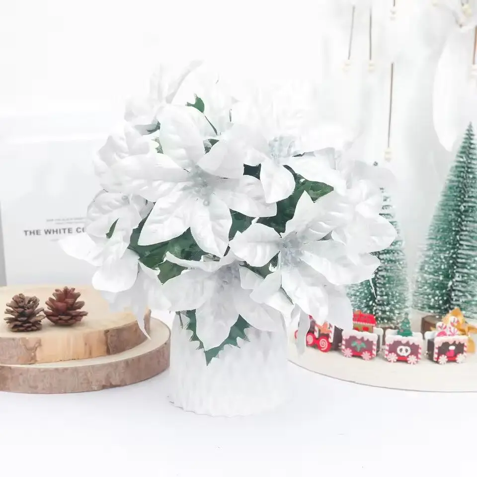 1/3 قطعة زينة عيد الميلاد الذهبي الزهور الاصطناعية البونسيتة الزهور وهمية للمنزل في الهواء الطلق شجرة عيد الميلاد السنة الجديدة DIY بها بنفسك الديكور #4