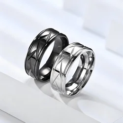 Fashion Stainless Steel Black Ring Personalized Simple Groove Design Ring for Men Women Engagement Accessories