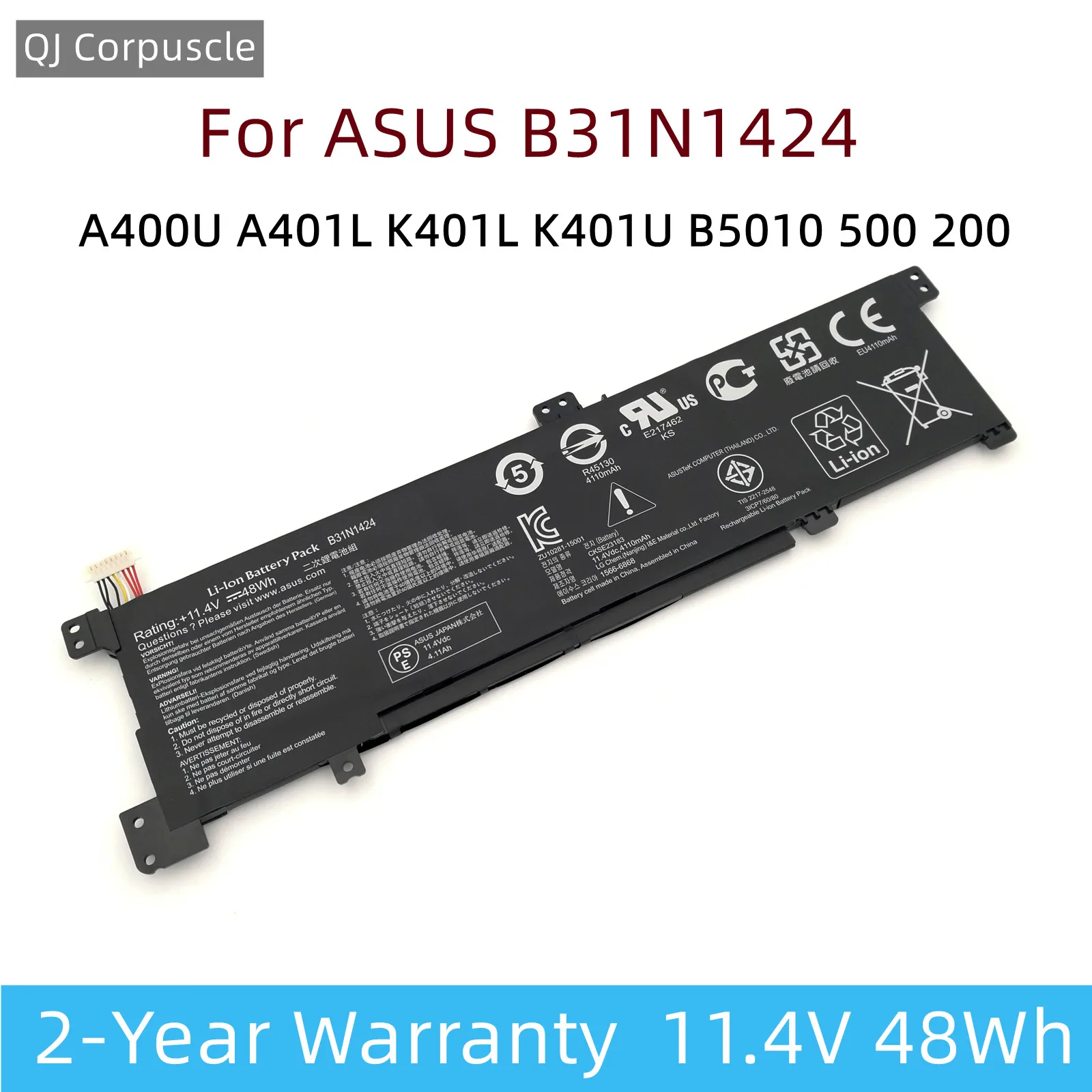 بطارية كمبيوتر محمول أصلية لـ ASUS, B31N1424, A400U, A401L, K401L, K401U, B5010, IC, IC, K401LB5010, K401LB5500, K401LB5200, 0b200-1390000