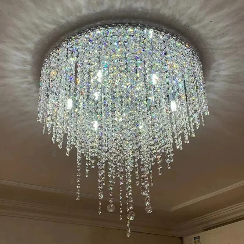 Led Light Luxury Crystal Luxury Apartment Chrome Ceiling Lamp Living Room Dining Room Master Bedroom Room Hot Selling Lamps