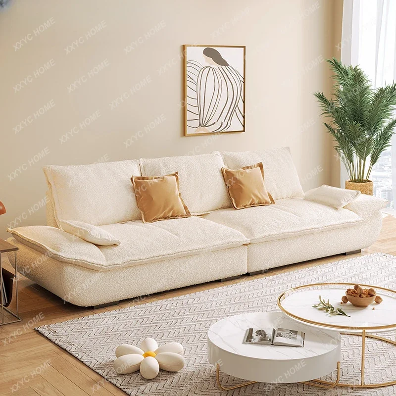 Lambswool Sailing Sofa Modern Minimalist Cream Style Small Apartment Living Room Straight Row Nordic down Fabric Sofa couch