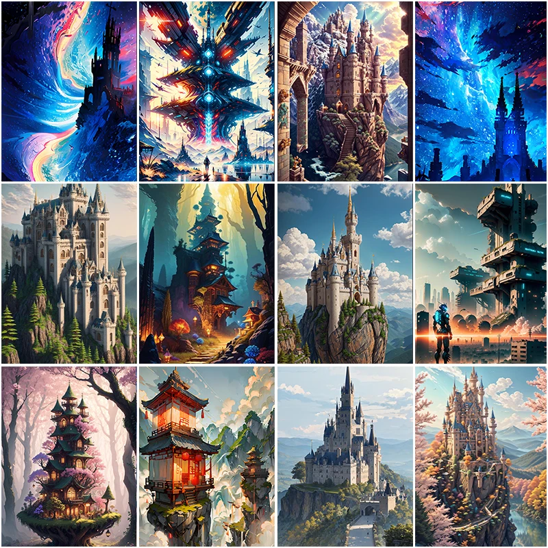 Landscape 5D Diamond Painting Colorful Sci-fi Castle Diamond Painting Inlaid Full Diamond Embroidery Painting Home Decoration