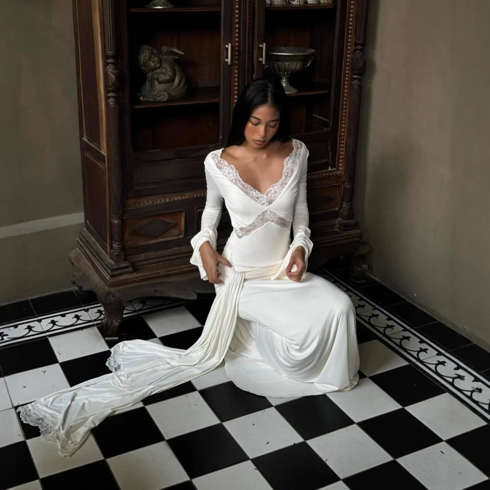 Dresses Women Party Long Dress Lace A Line Backless V Neck Flare Sleeve Sexy Maxi Gown Autumn 2025 Floor Length Vestidos