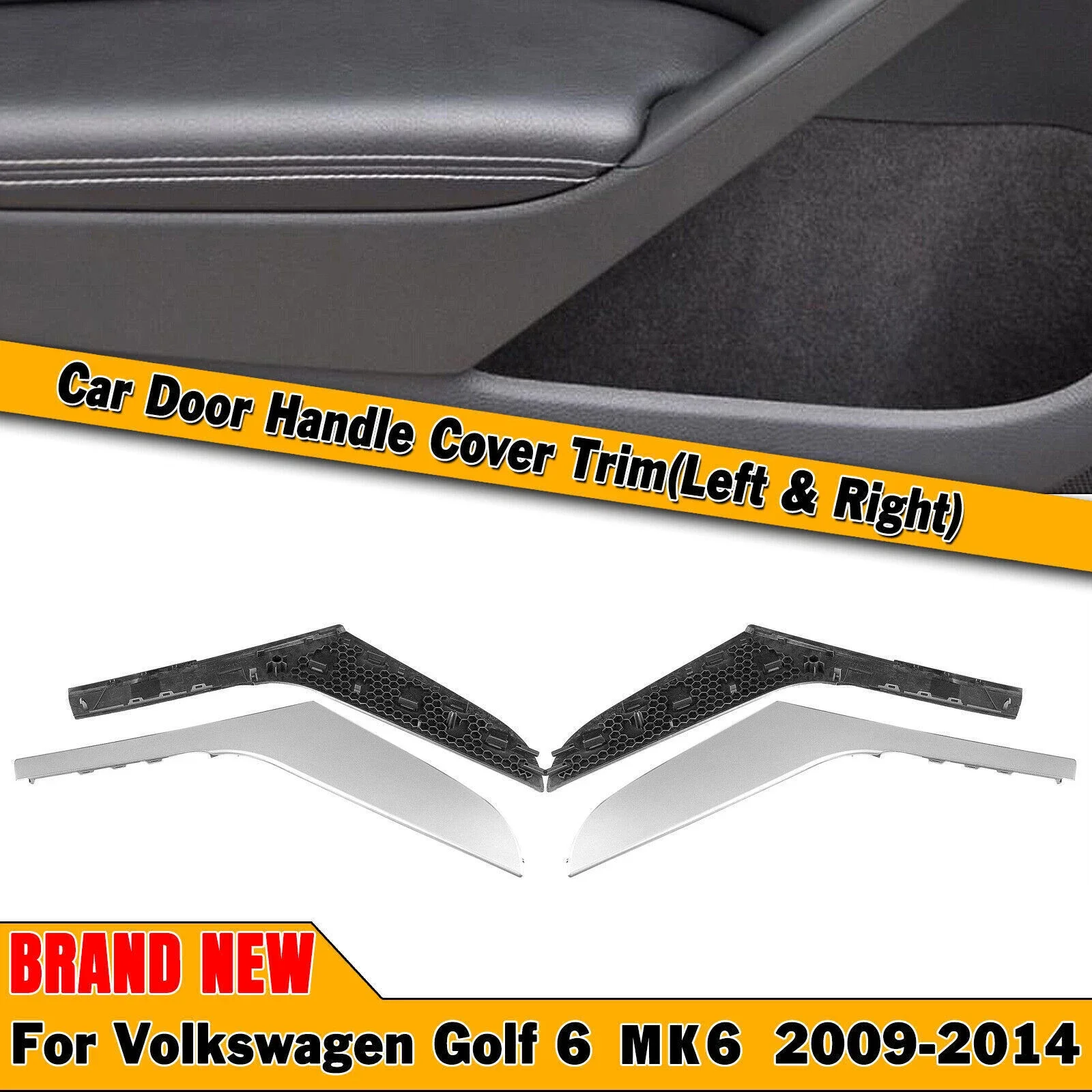 

Silver Car Interior Door Armrest Handle Strips Cover For VW Volkswagen GOLF 6 Mk6 2009-2013 5K4868039A 5K4868040A