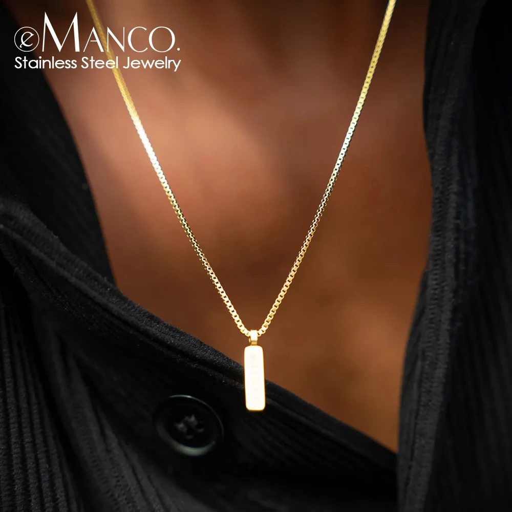 eManco Men's hip-hop a chain  Europe and the United States Titanium steel does not lose color  Box Pendant Necklace Collarbone