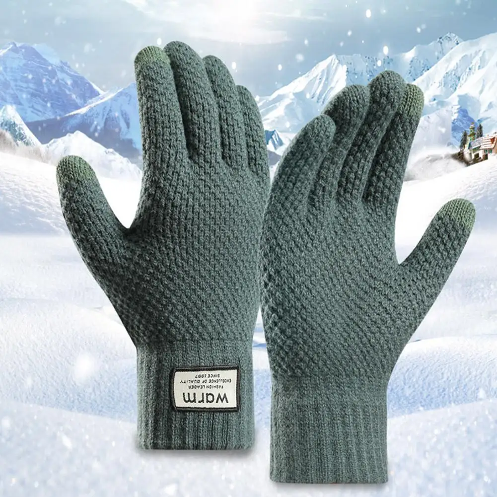 Touchscreen-Handschuhe für den Winter, verdickte Business-Strickhandschuhe für das Fahren, Büro, warme Wolle, einfarbig, für den Außenbereich