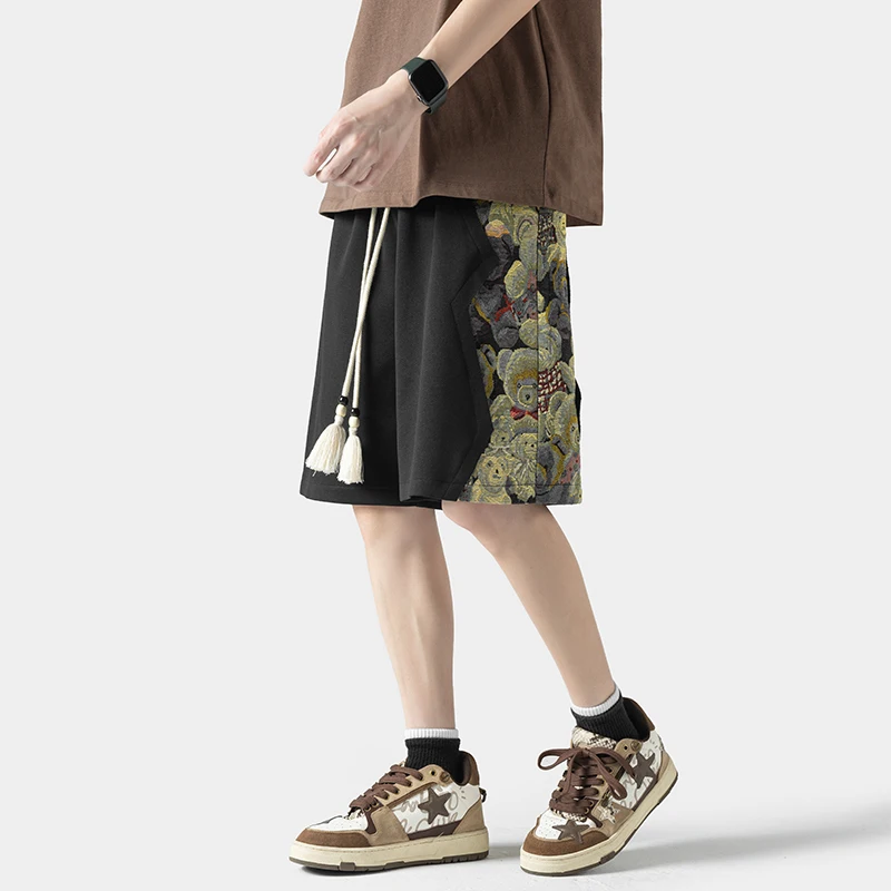 Embroidery Design Casual Shorts Vintage Bear Pattern Mens Basketball Track Pants Korean Street Drawstring Summer Beach Short