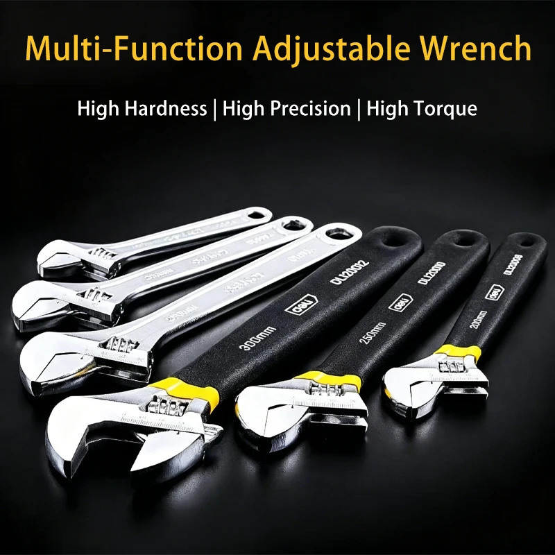 6/8/10/12 Inch Adjustable Wrench Laser Etched Scale Tight Grip Chrome Plating Rustproof Mechanic Hand Tool For Home Repair
