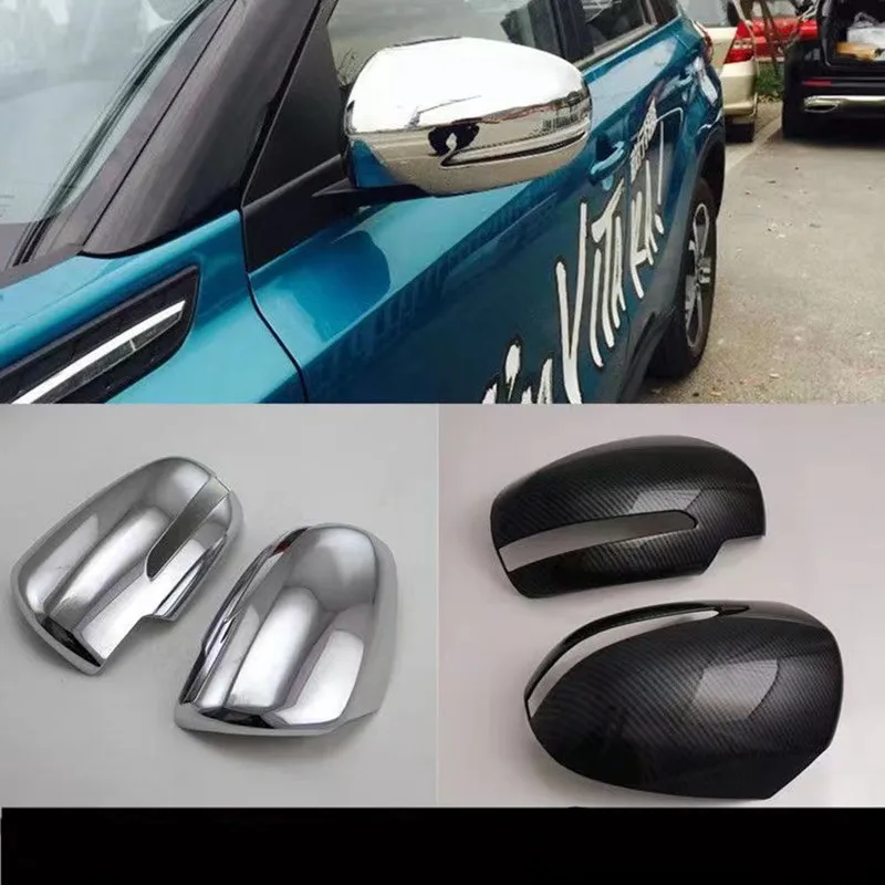 Chrome/Carbon Fiber Car Side Rear view Mirror Cover Overlay Cap Trim 2pcs For Suzuki Vitara SX4 S-Cross 2015 - 2019 Accessories