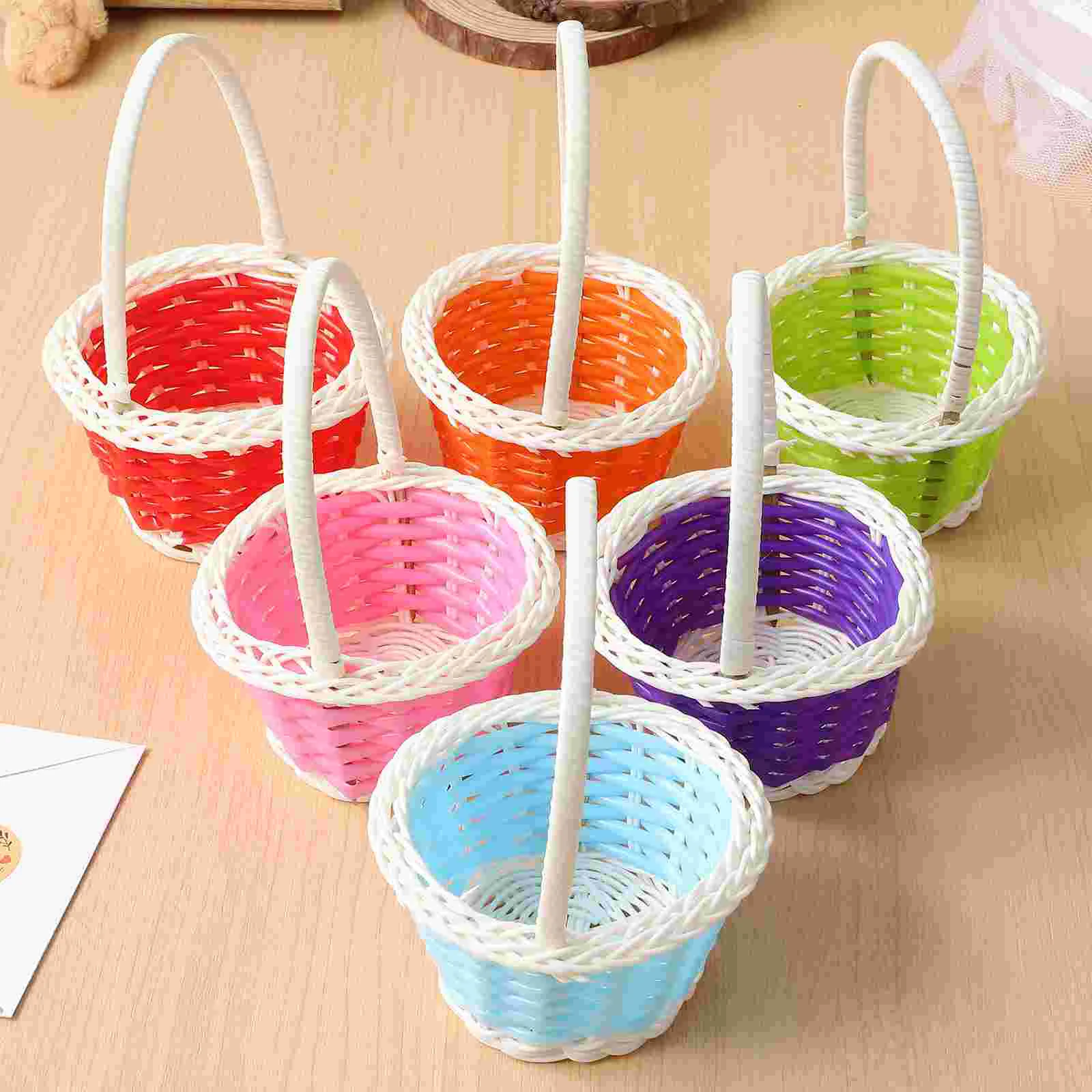 6 Pcs Woven Storage Basket Baskets Mini with Handle Small Rattan Handheld Plastic Candy Child