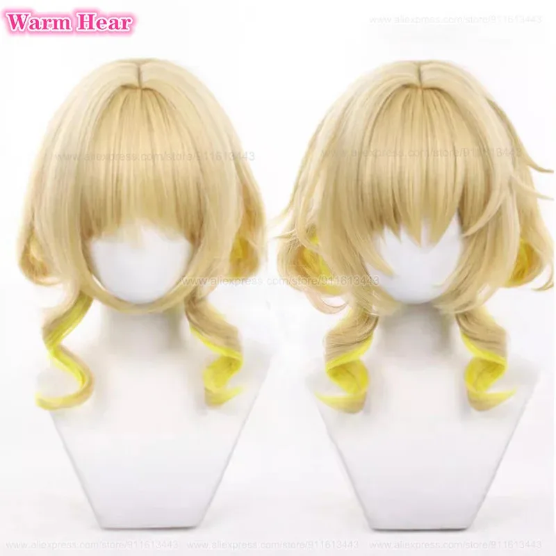 لعبة HSR Aglaea كتان صناعي قصير مختلط مع شعر مستعار أصفر مجعد كوسبلاي أنيمي مقاوم للحرارة شعر مستعار لحفلات الهالوين F;H;6GH