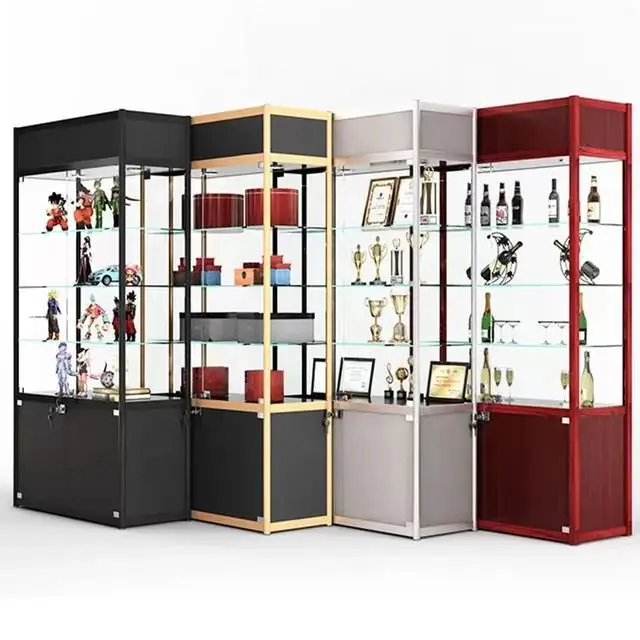 

Modern design aluminum whisky glass cabinet wine glass display showcase cabinet with led