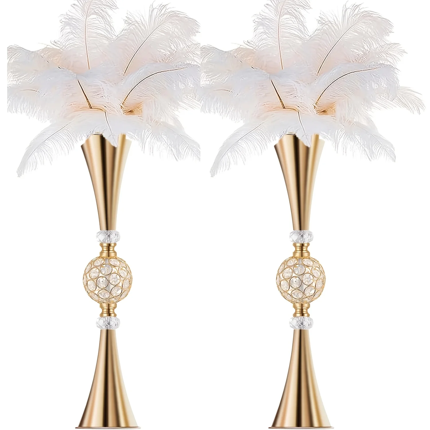 2pcs Elegant Golden Tall Crystal Flower Vases – 70 cm Trumpet-Shaped Vase Set for Table or Floor Display, Ideal for Bouquets, Ce view 5
