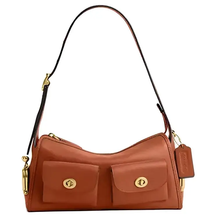 COACH Natural Grain Leather Shoulder Bags Large Women's Amber Brown CFR53-B4YU1