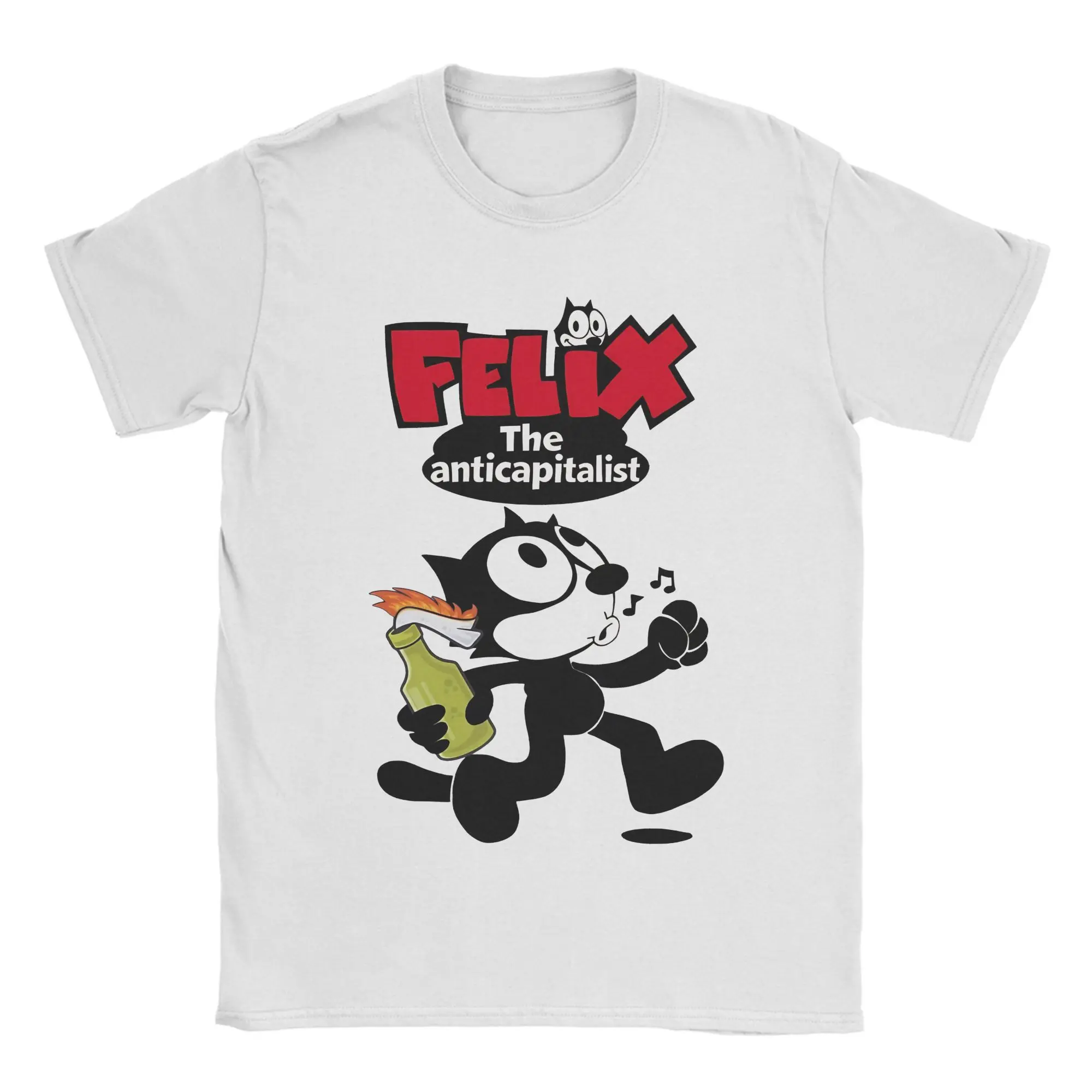 Felixes The Cat   Anticapitalist Cat  Tshirt Men Cotton Clothing Novelty  Round Neck Short Sleeve