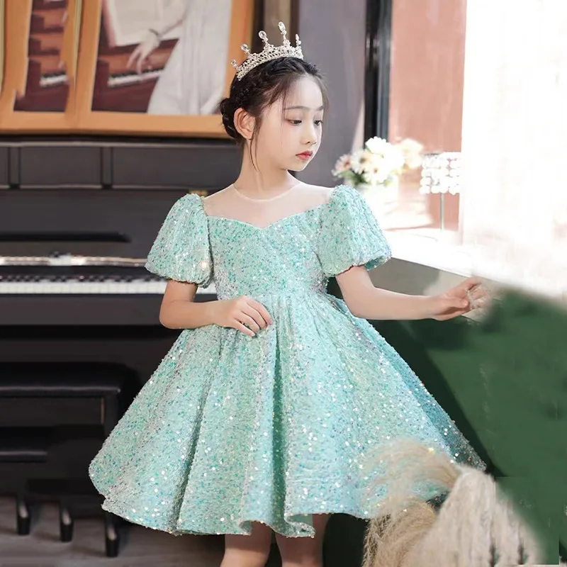 Formal Evening Dress for Girls Birthday Wedding Party Costume Kids Girl Elegant Sequins Bridesmaid Dresses Children Clothes