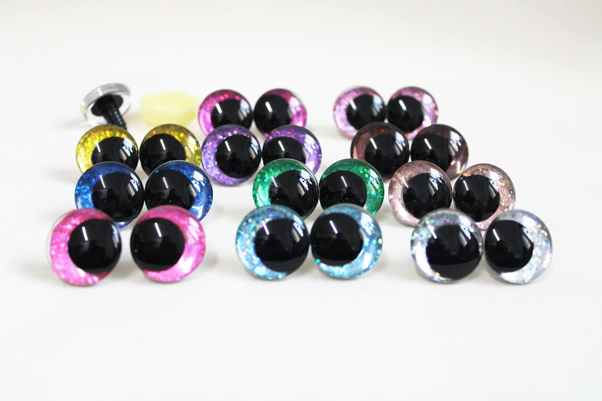 20szt 12mm-35mm 3D COMICAL ROUND GLITTER TOY EYES WITH WASHER COLOR OPTION-B11