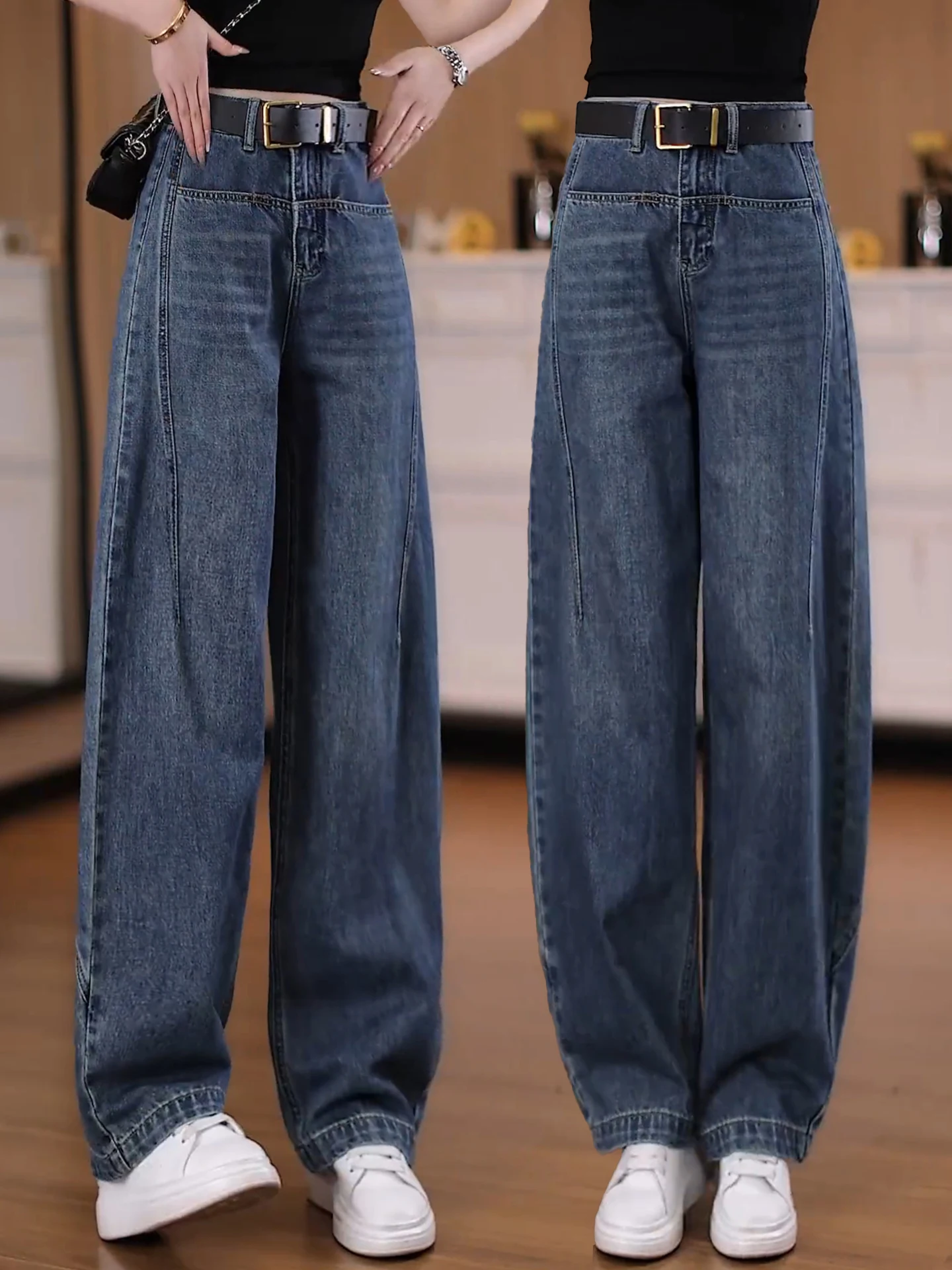 

Retro High Waist Wide Leg Knife Pants Women's Spring Autumn New Style Slimming Skinny Version Denim Banana Pants