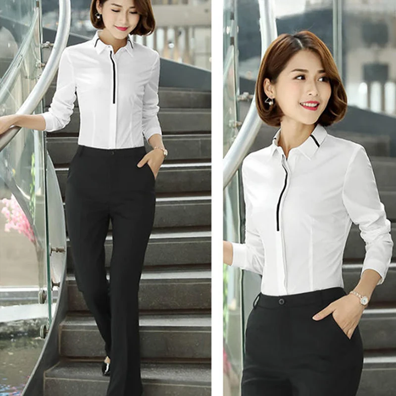 موضة فستان مخطط قمصان ربيع الخريف أنيقة مكتب سيدة قميص رسمي للأعمال التباين اللون سليم صالح قمصان العمل غير رسمية امرأة