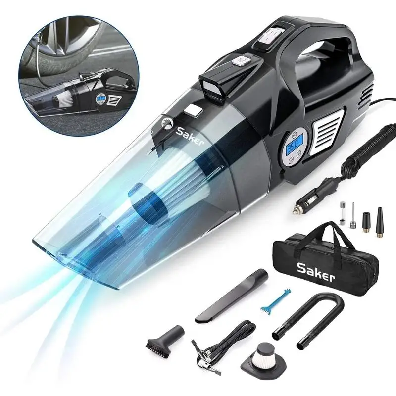 

4-in-1 Portable Car Vacuum Cleaner Multifunction Handheld Tire Inflator Pump Pressure Wet Dry Use Vacuum For Home w/LCD Display