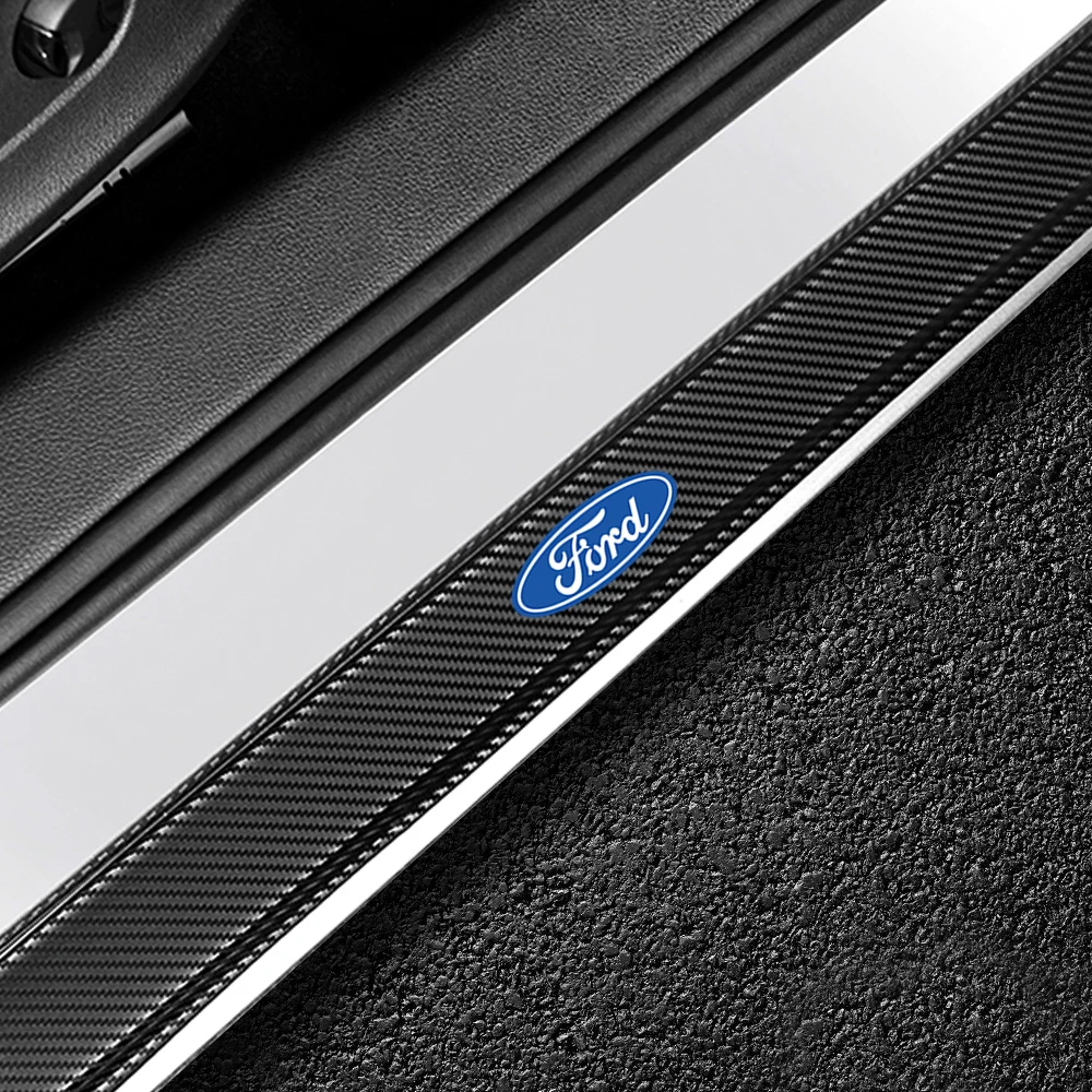 4Pcs Car Door Sill Carbon Fiber Badge Protector Stickers Decoration For Ford Ranger Focus Kuga Mustang MAX Transit Mondeo mk7 8