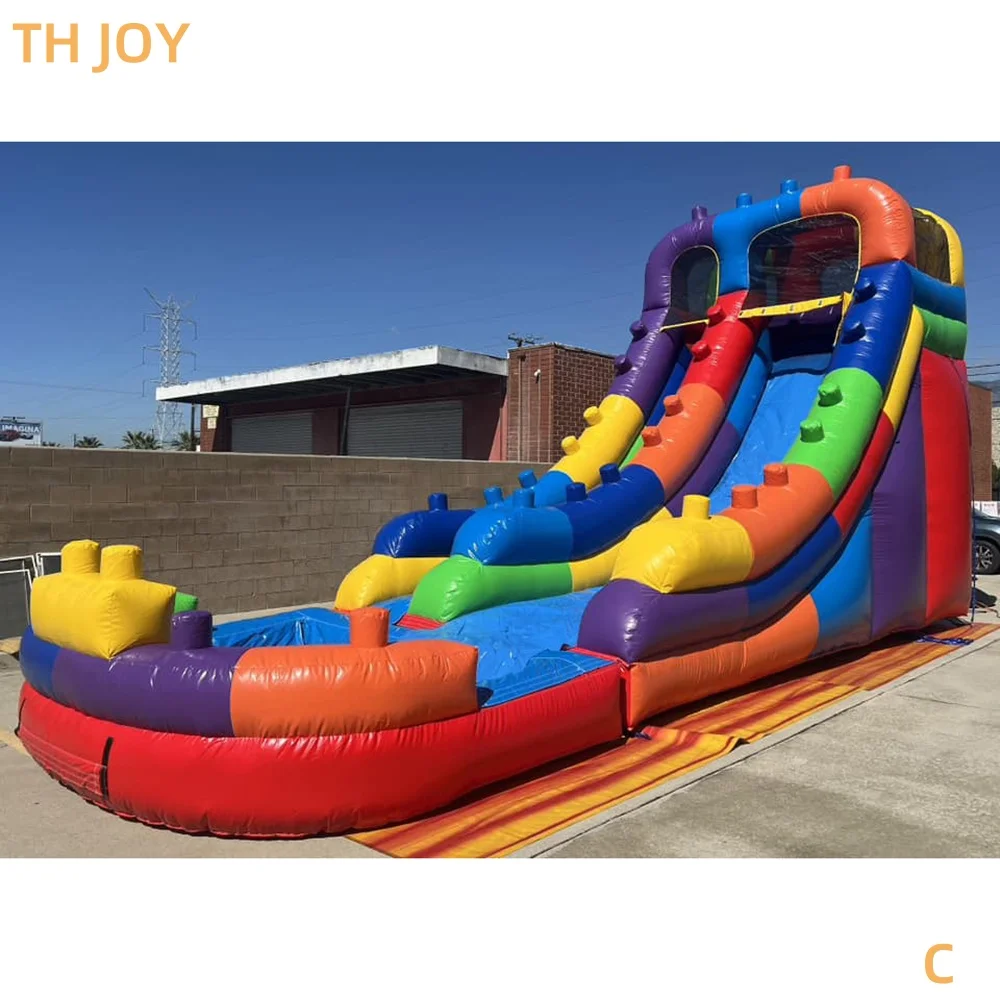 giant inflatable water slide, rainbow colorful inflatable water slide,kids commercial bouncy water slides amusement for sale