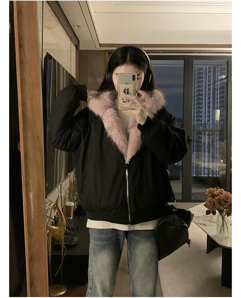 Two-sided Wear Imitation mink velvet Fur Hooded Cotton Padded Jacket Fashion New Winter Jackets Women's Short Loose Coats Trend 129 Sf7c065c245224639a98d19541b684989G