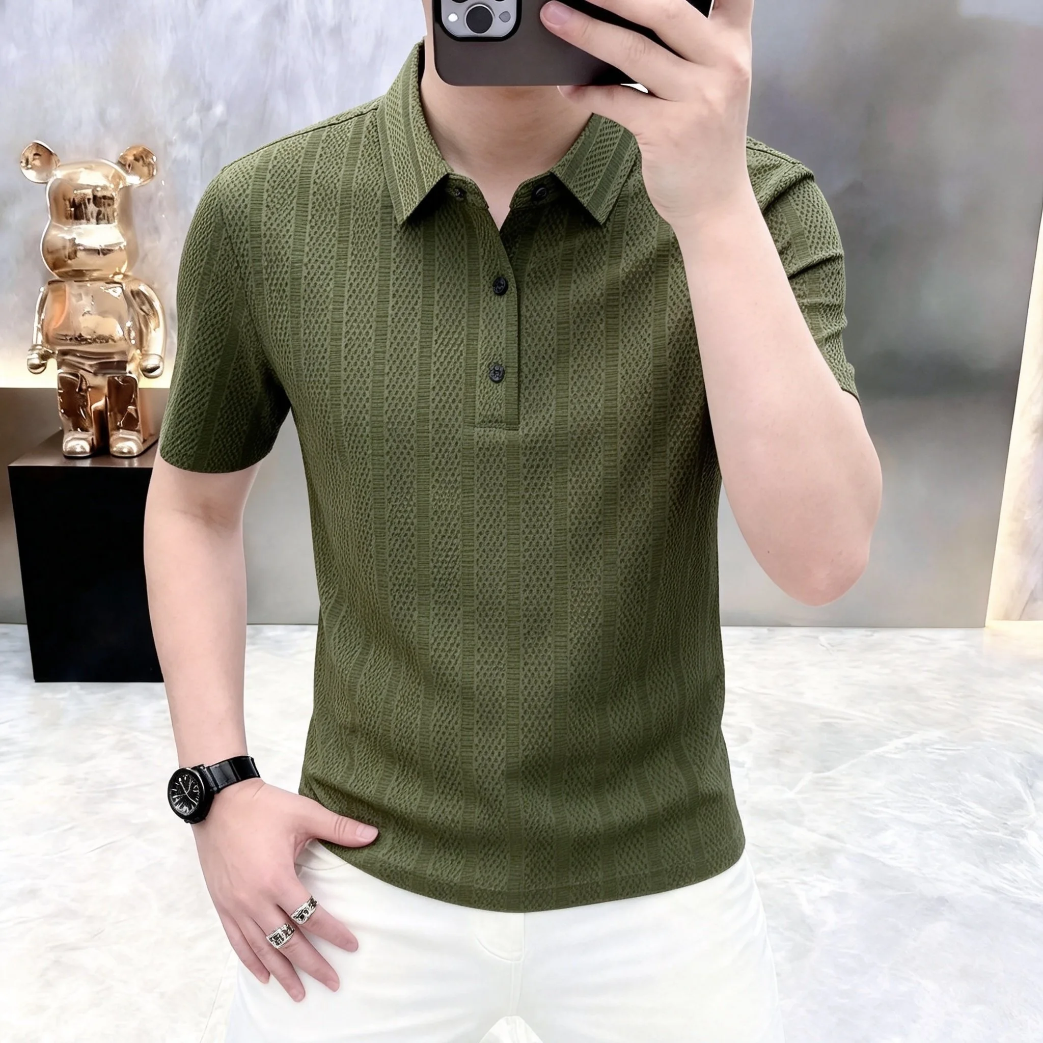 2026 Summer Men's Lightweight Ice-Touch Business Casual Collar Men's Polo Shirt Short Sleeve Top