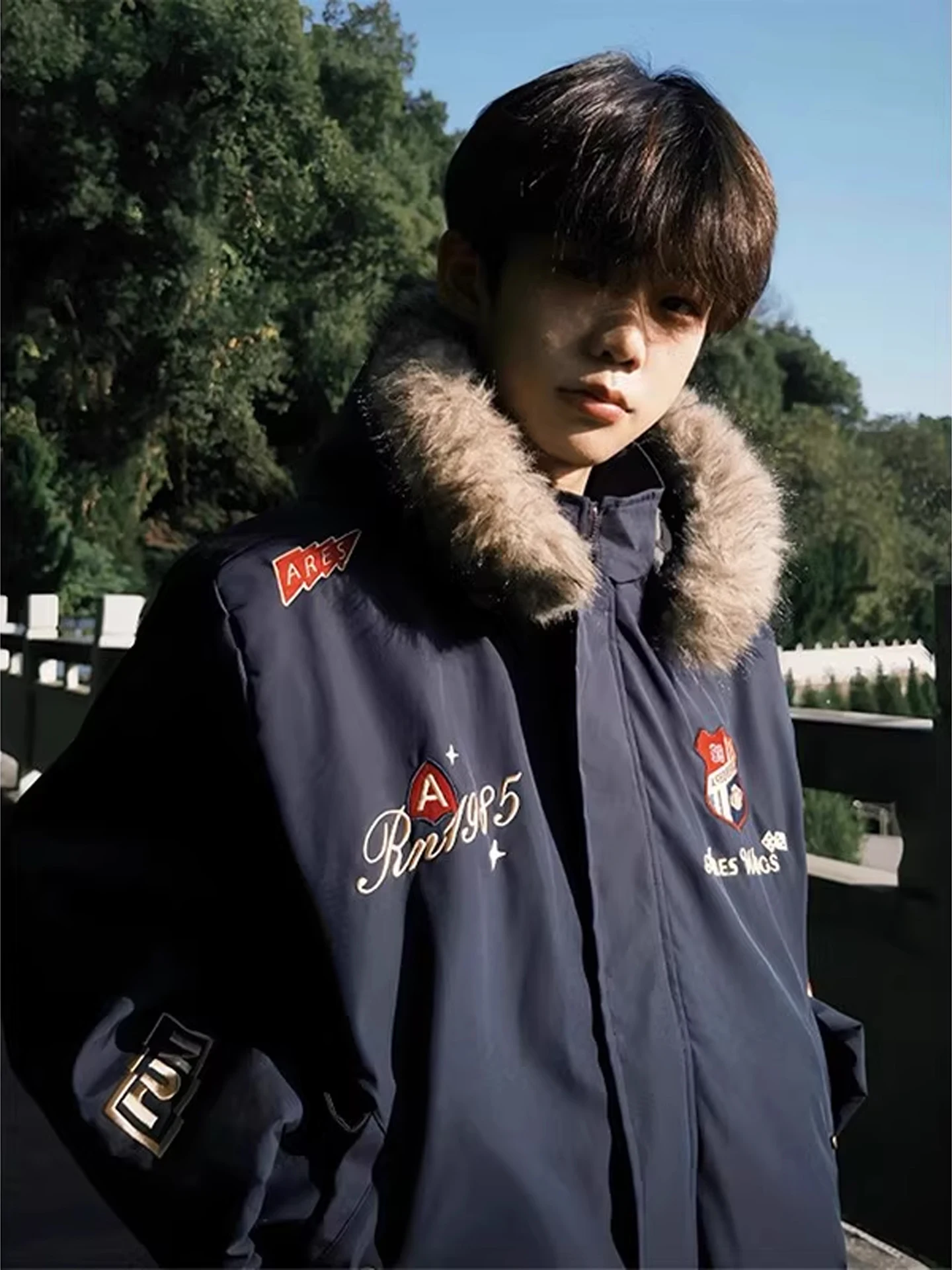 

Retro American Biker Sle Parka Coat Men's Winter Thi Warm Cotton Jaet High Street Cool Hooded Zipper Closure Long Sve