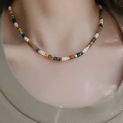 Minar Ethnic Multicolor Contrasted Natural Stone Beaded Necklace for Women Handmade Cubes Thread Strand Chokers Pendientes 2024