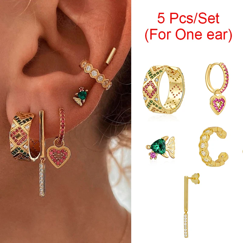 CRMYA Gold Silver Filled Hoop Drop Earrings Set For Women Piercing Boho Color CZ Zircon Earrings 2022 Fashion Jewelry Wholesale