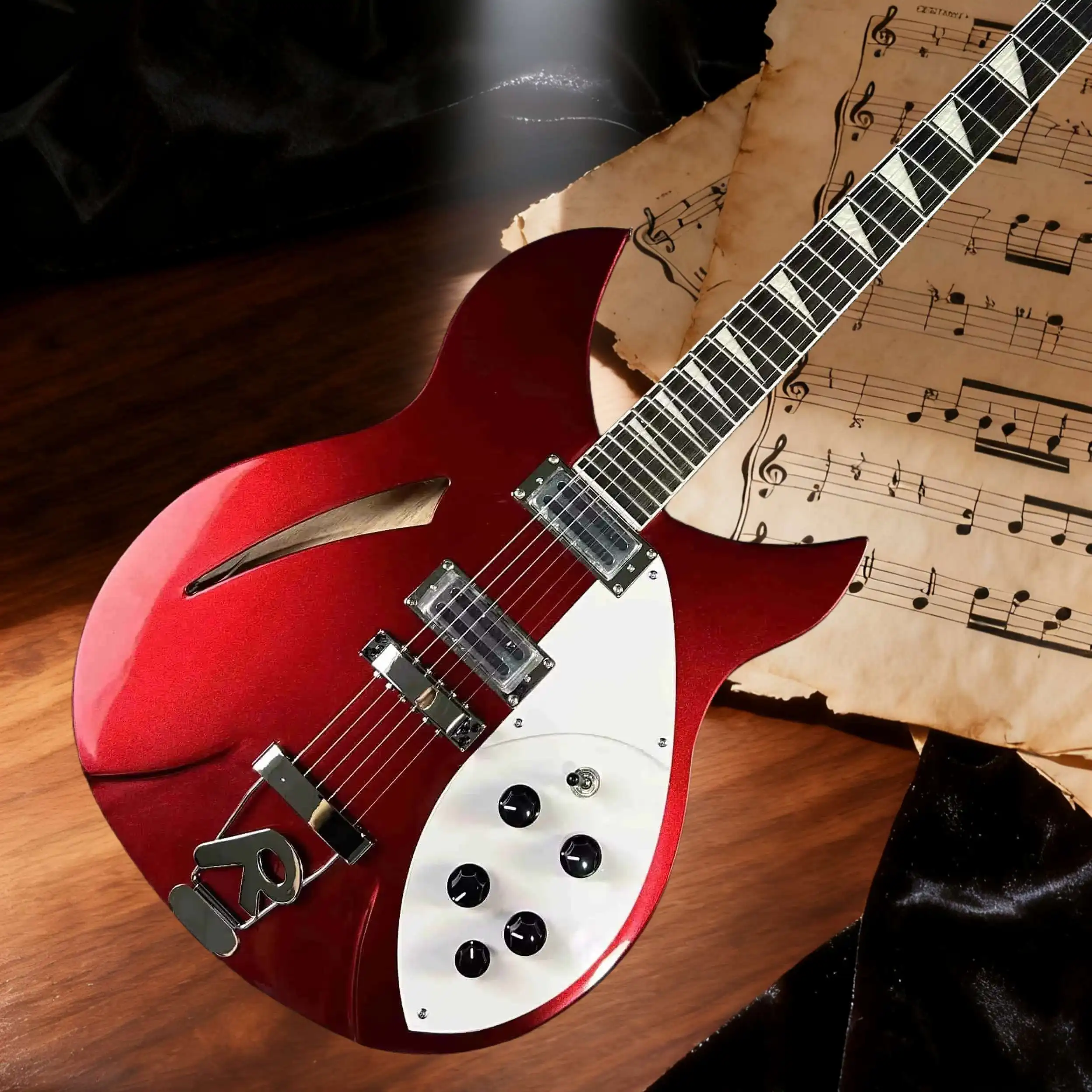 Envío Gratis 330 guitarra eléctrica roja diapasón negro 22 trastes 6 cuerdas diseño medio hueco adecuado para la actuación de Jazz de banda